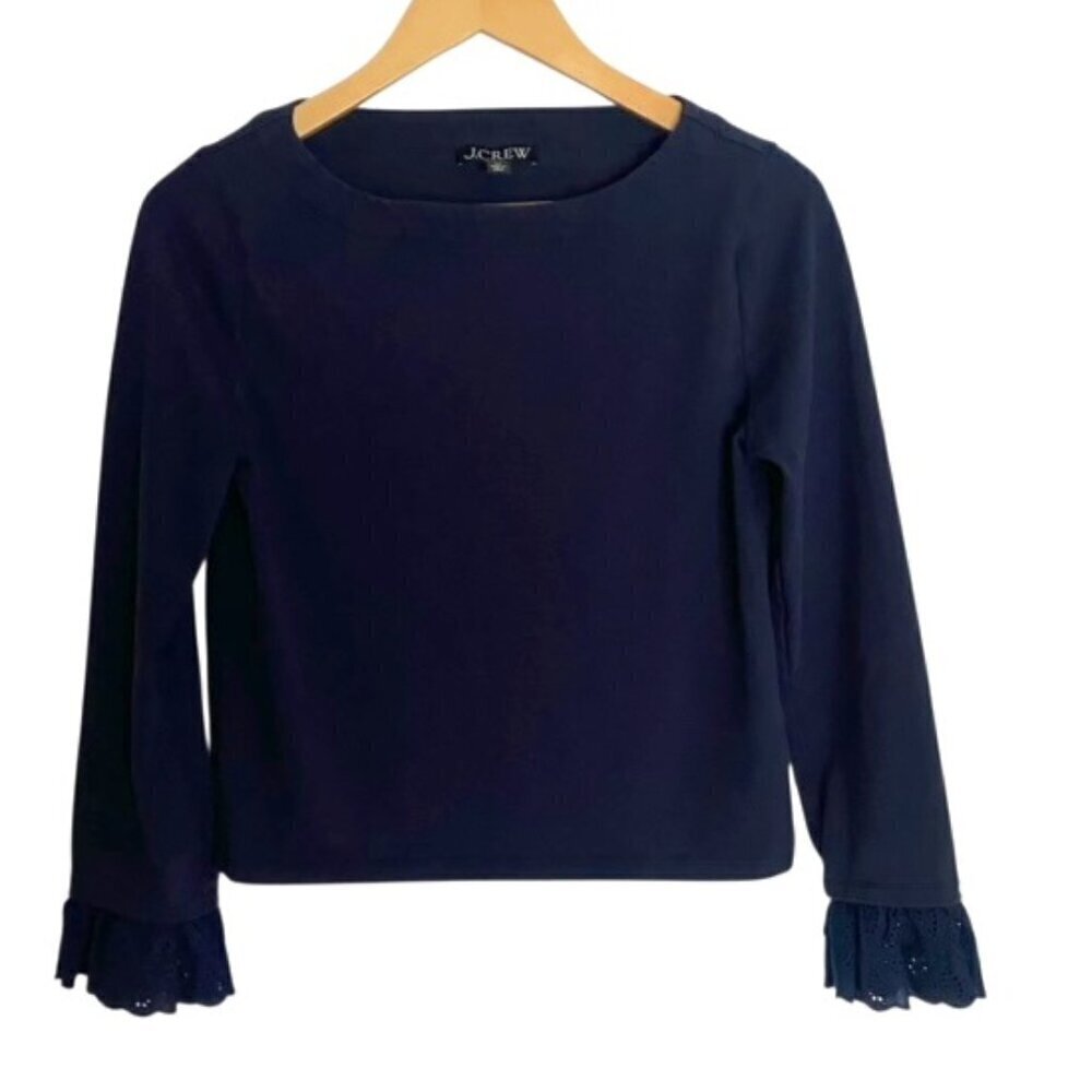 J. Crew Mariner Navy Jersey Top with Eyelet Trim XSmall